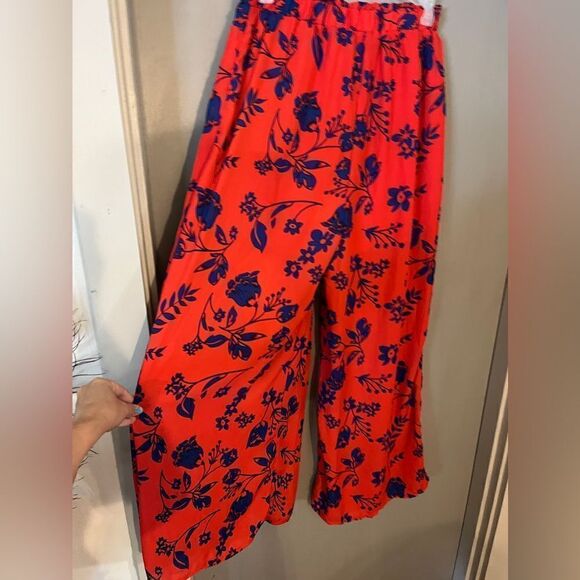 NWOT Shein Palazzo Red/Blue Tropical Flare Pants. Size L - Picture 6 of 7